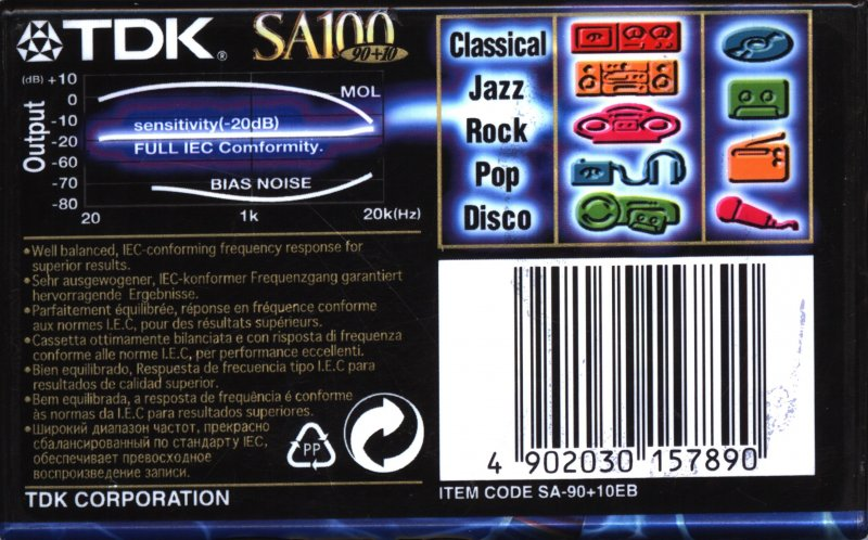Compact Cassette TDK SA 100 "SA-90+10EB" Type II Chrome 2000 Worldwide