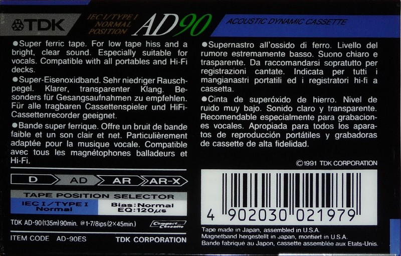 Compact Cassette TDK AD 90 "AD-90ES" Type I Normal 1990 Europe