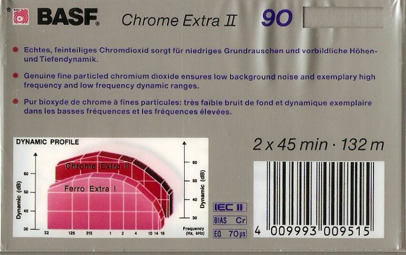 Compact Cassette BASF Chrome Extra II 90 "Point on back side" Type II Chrome 1987 Europe