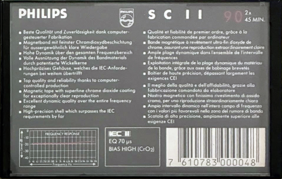 Compact Cassette Philips SC II 90 Type II Chrome 1986 Europe