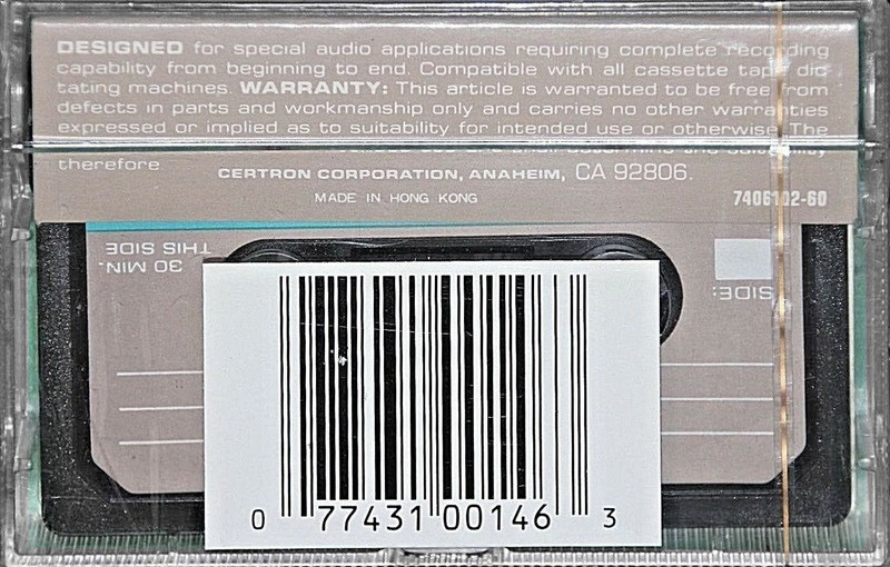 Compact Cassette Certron D 60 Dictating Cassette 1976 USA