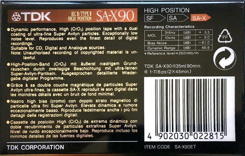 Compact Cassette TDK SA-X 90 "SA-X90ET" Type II Chrome 1992 Europe