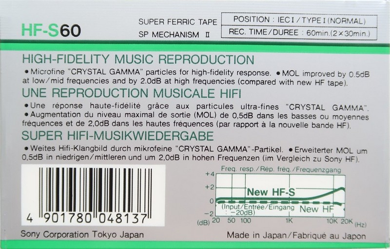 Compact Cassette Sony HF-S 60 Type I Normal 1986 Europe