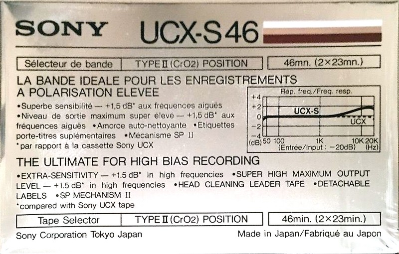Compact Cassette Sony UCX-S 46 Type II Chrome 1985 North America