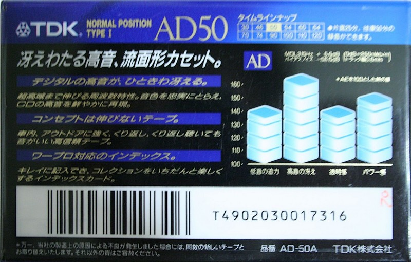 Compact Cassette TDK AD 50 "AD-50A" Type I Normal 1992 Japan