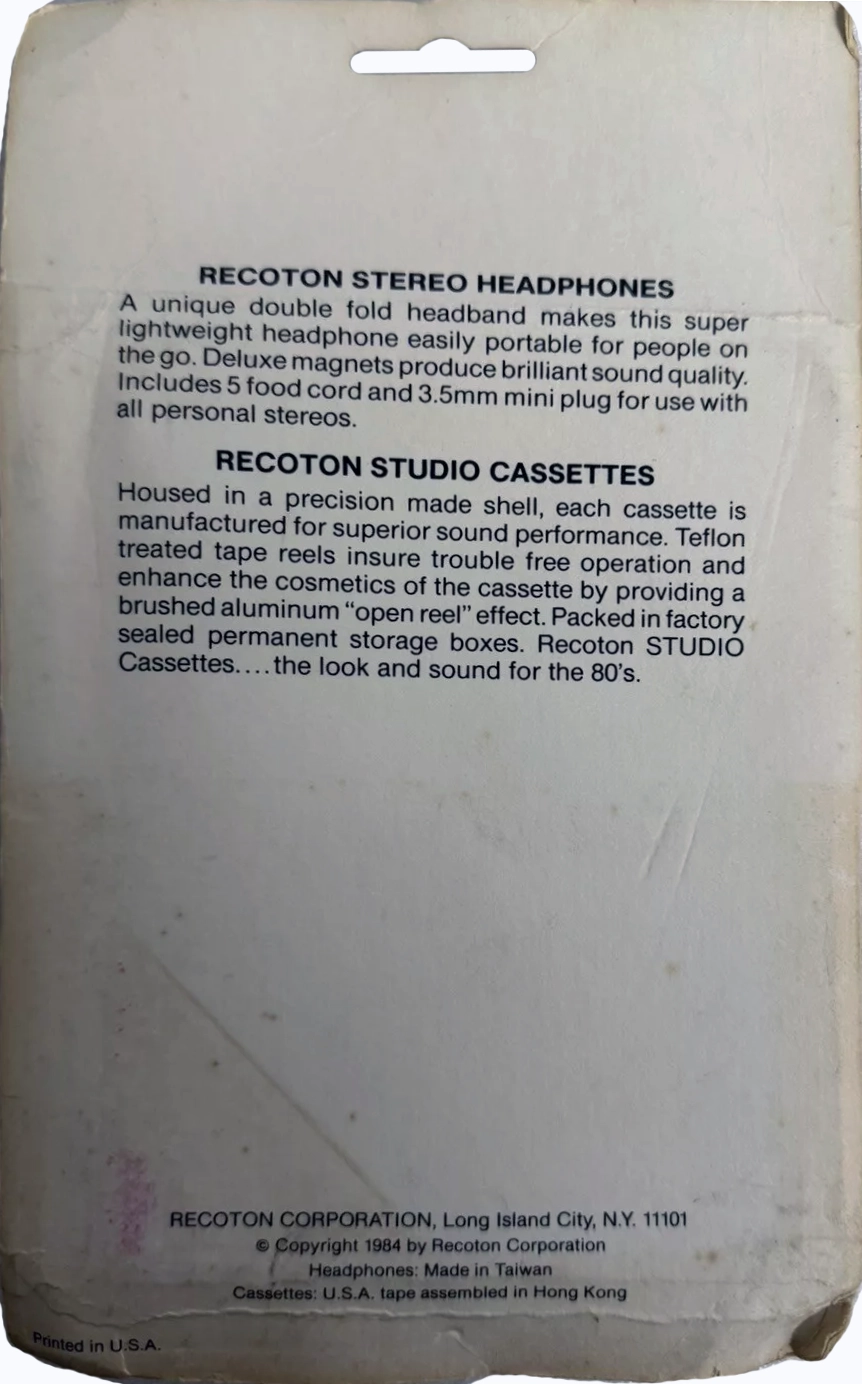 Blister Recoton SHE 60 "STUDIO cassette" Type I Normal 1984 USA