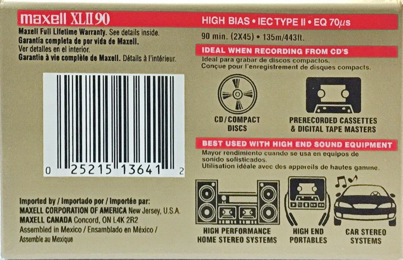 Compact Cassette Maxell XLII 90 Type II Chrome 2002 North America