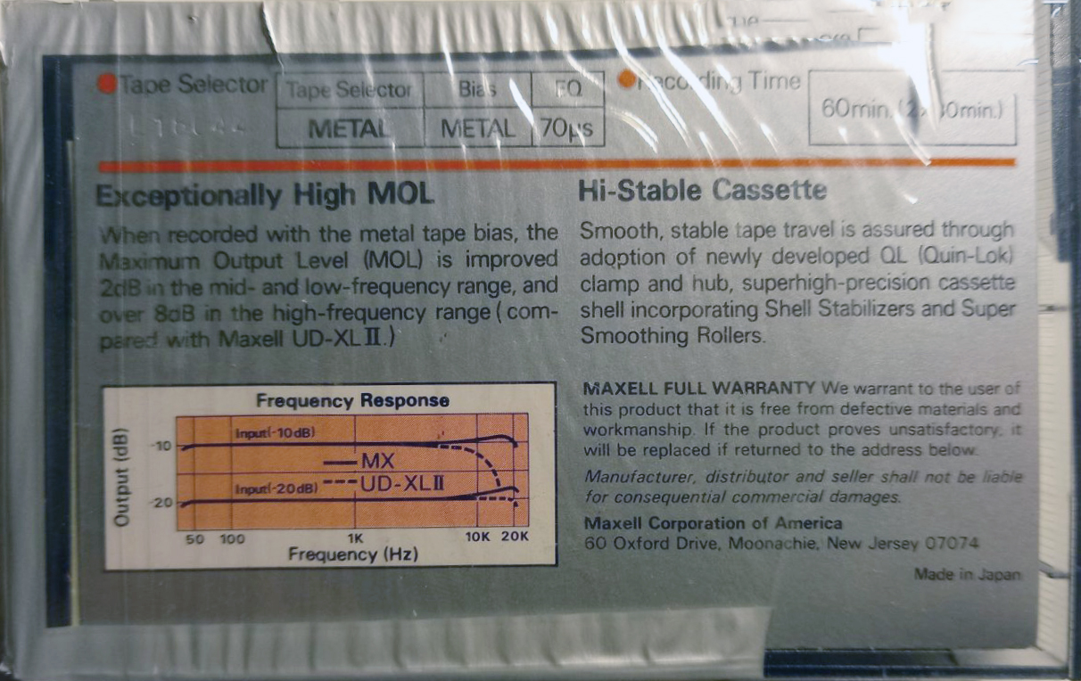Compact Cassette Maxell MX 60 Type IV Metal 1980 USA