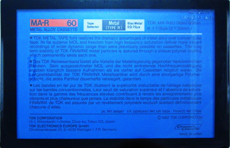 Compact Cassette TDK MA-R 60 Type IV Metal 1982 Europe