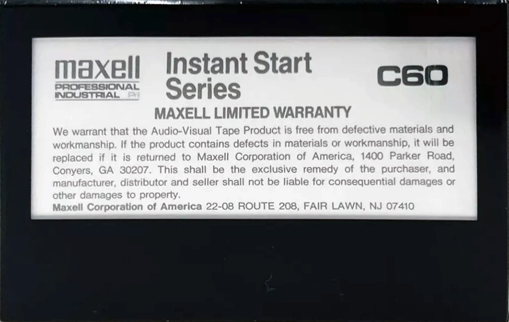 Compact Cassette Maxell Professional Industrial P/I 60 Type I Normal 1996 USA