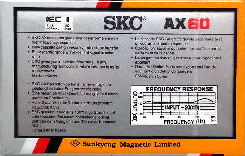 Compact Cassette SKC AX 60 Type I Normal 1984 Europe