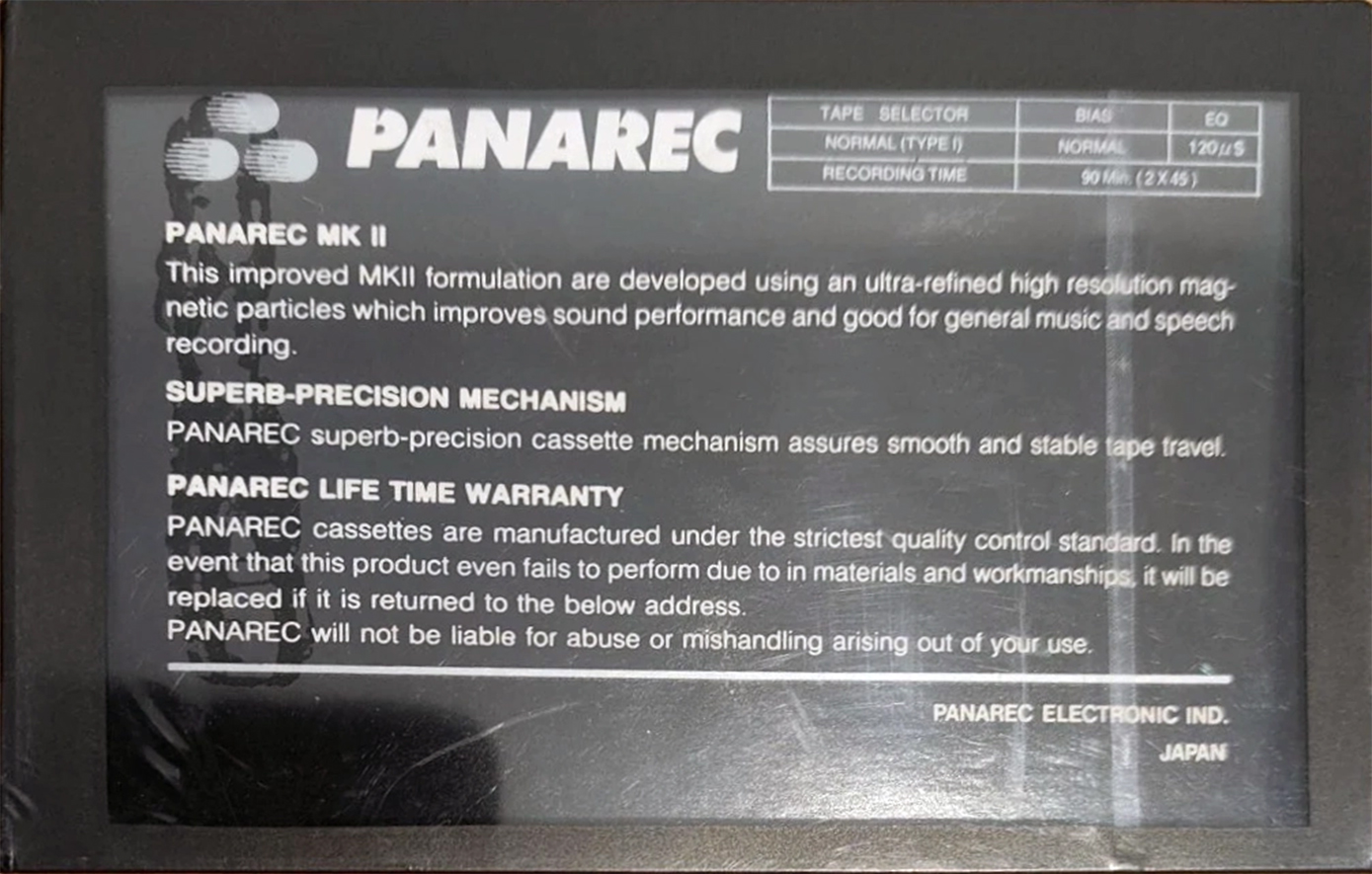 Compact Cassette Panarec MK II 90 "Master Kinetik" Type I Normal Indonesia