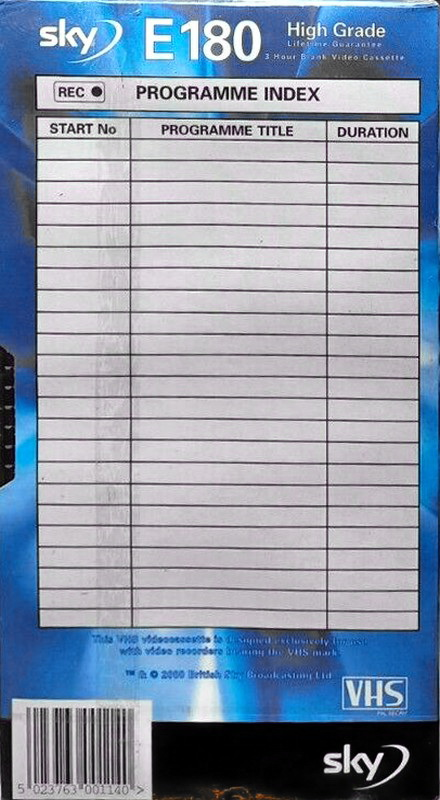 VHS, Video Home System Sky HG 180 Type I Normal 2000 UK