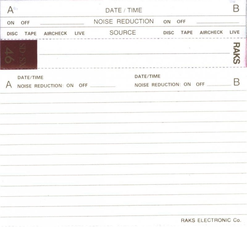 Compact Cassette RAKS SD-SX 46 Type II Chrome 1990 Europe