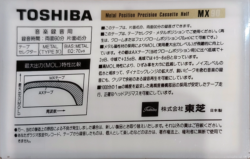Compact Cassette Toshiba MX 90 Type IV Metal 1983 Japan