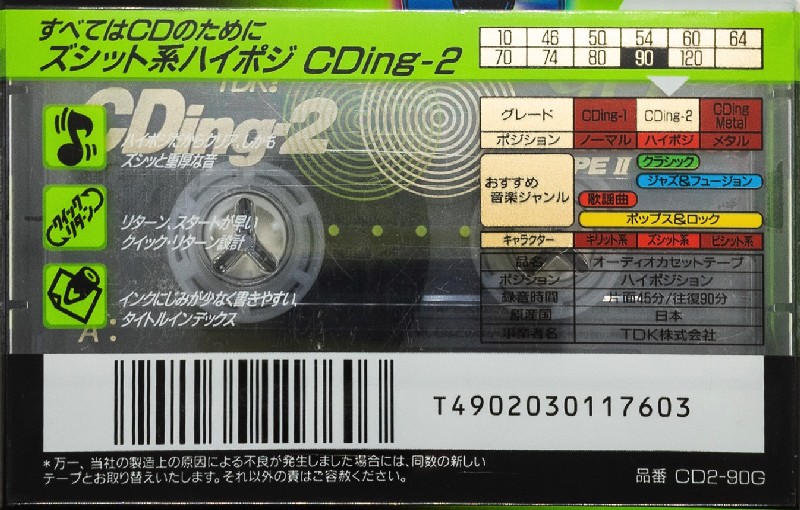 Compact Cassette TDK CDing 2 90 Type II Chrome 1996 Japan