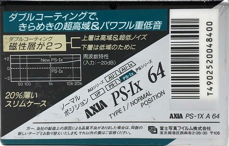 Compact Cassette AXIA PS-Ix 64 "PS-1X A 64" Type I Normal 1991 Japan
