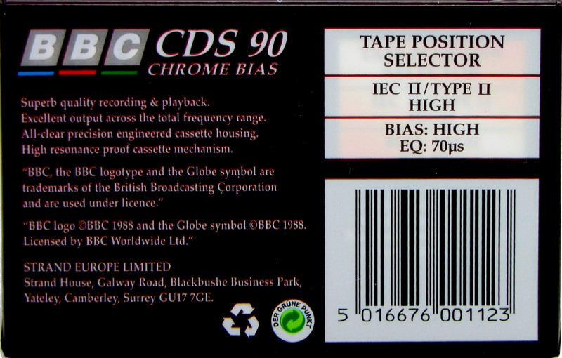 Compact Cassette BBC CDS 90 Type II Chrome 1988 UK