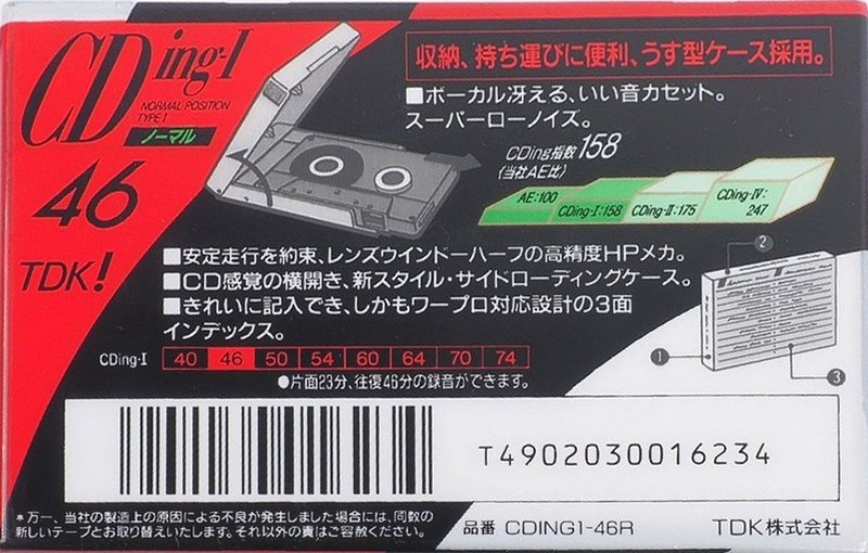 Compact Cassette TDK CDing 1 46 "CDING1-46R" Type I Normal 1992 Japan