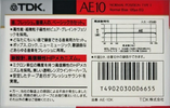 Compact Cassette TDK AE 10 "AE-10K" Type I Normal 1989 Japan