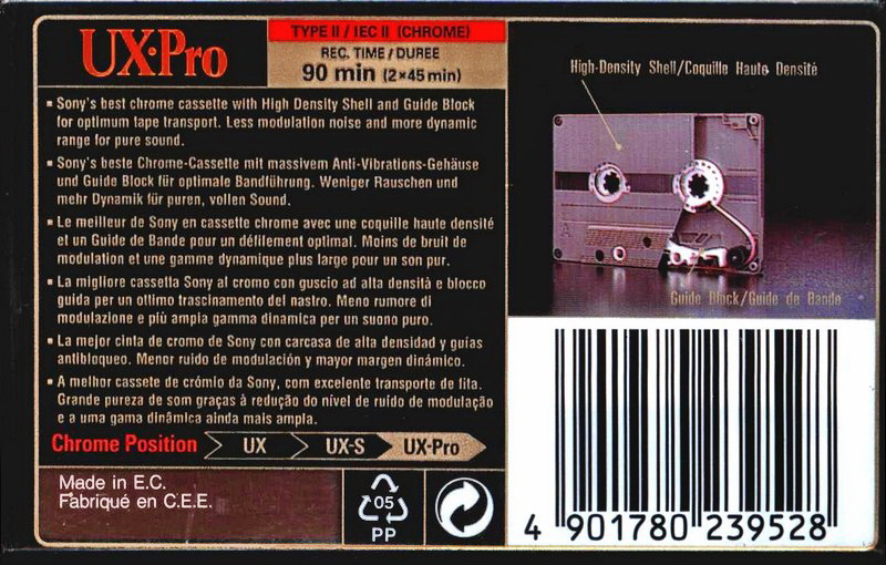 Compact Cassette Sony UX-Pro 90 Type II Chrome 1995 Europe