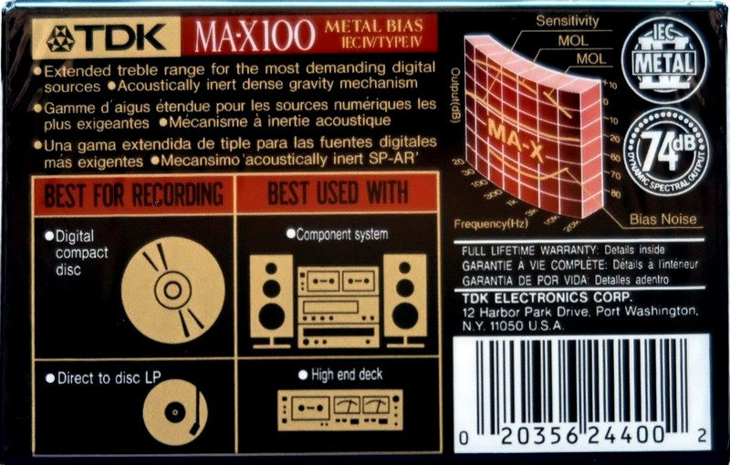 Compact Cassette TDK MA-X 100 Type IV Metal 1992 North America