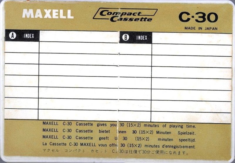 Compact Cassette Maxell Popular 30 Type I Normal 1969 Worldwide