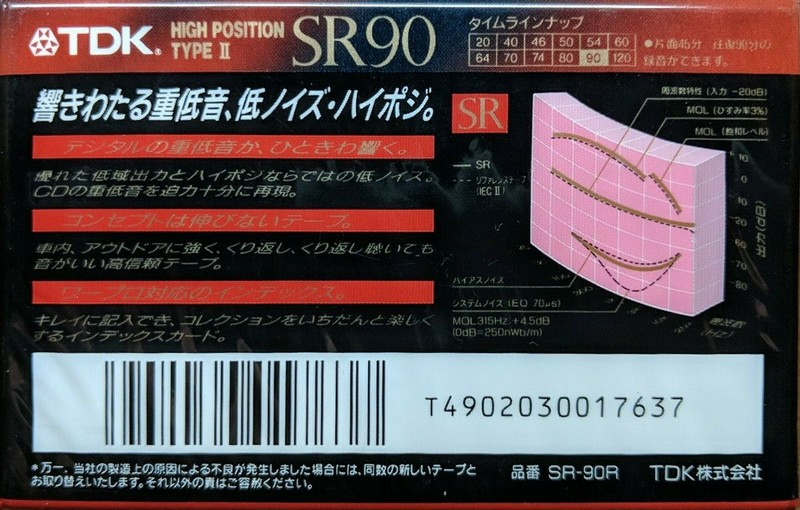 Compact Cassette TDK SR 90 "SR-90R" Type II Chrome 1992 Japan
