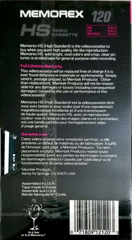 VHS, Video Home System Memorex HS 120 Type I Normal North America