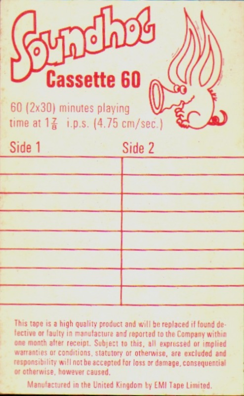 Compact Cassette EMI Soundhog 60 Type I Normal 1972 UK