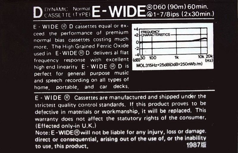 Compact Cassette E-Wide 60 "AD" Type I Normal 1987 Europe