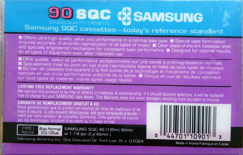Compact Cassette Samsung SQC 90 Type I Normal 1990 North America