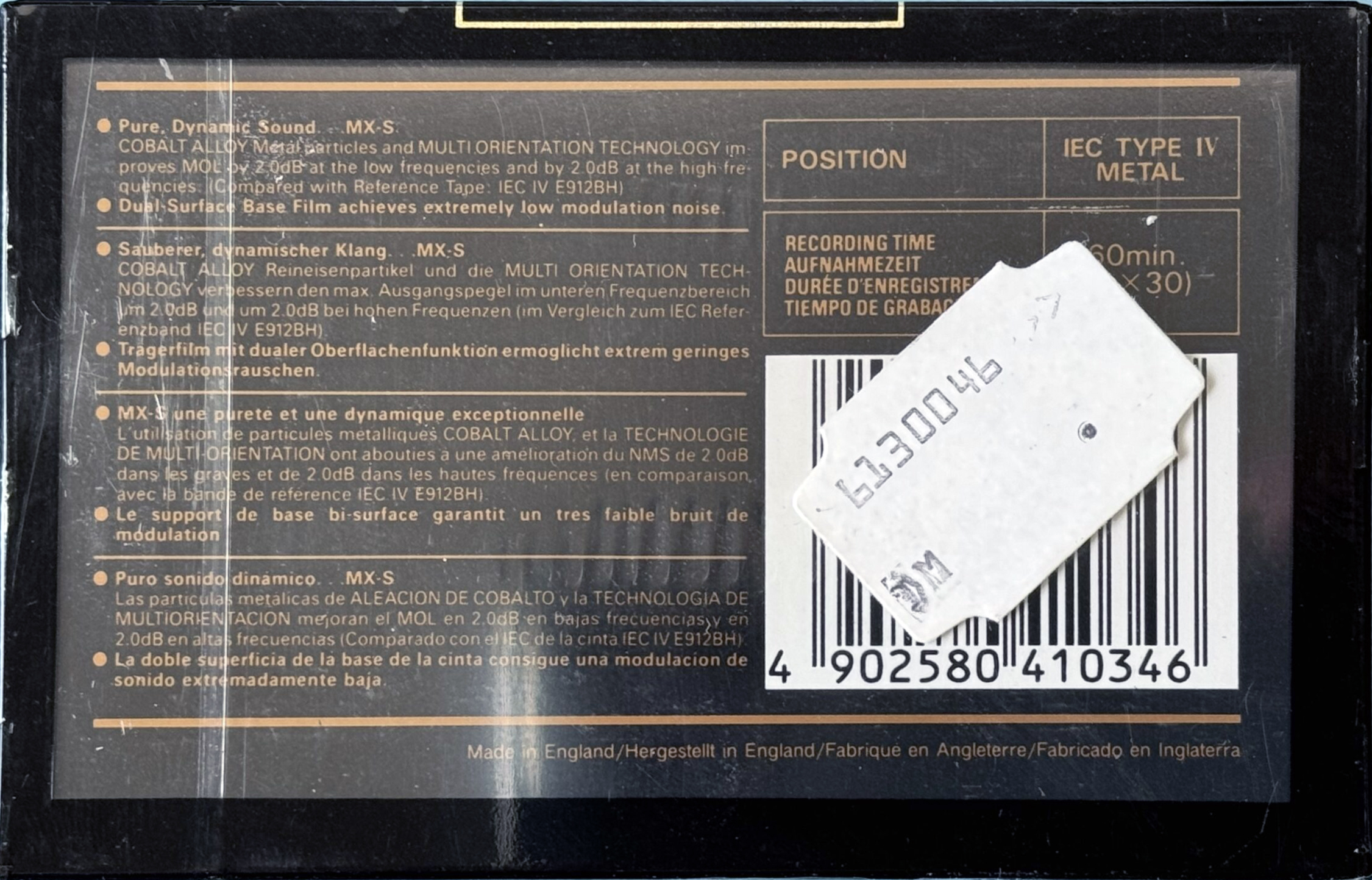 Compact Cassette Maxell MX-S 60 Type IV Metal 1992 Europe