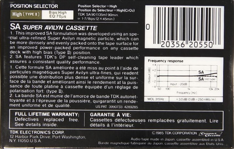 Compact Cassette TDK SA 90 Type II Chrome 1985 North America