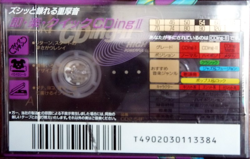 Compact Cassette TDK CDing 2 54 "CD2-54F" Type II Chrome 1994 Japan