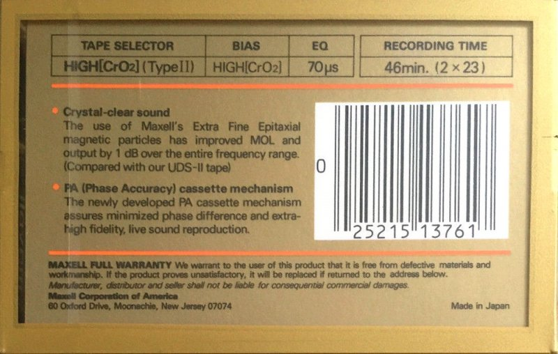 Compact Cassette Maxell XLII 46 Type II Chrome 1984 USA